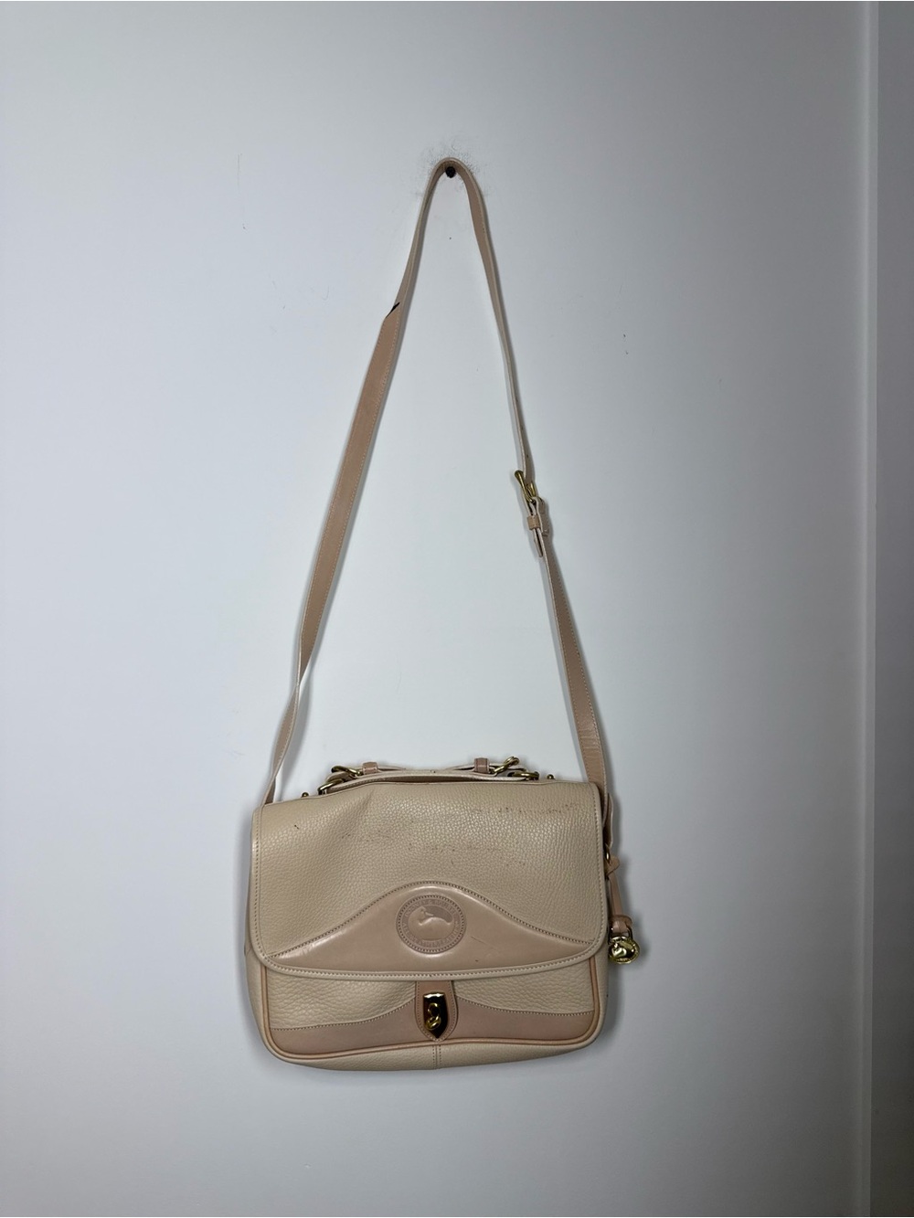 Dooney & Bourke Pebble Leather Cream Crossbody Messenger Bag Beige